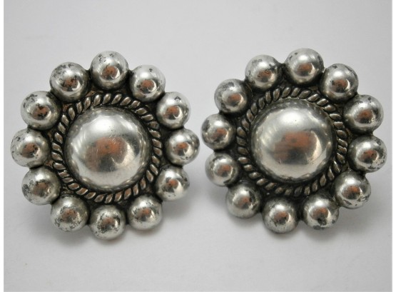 Pair Of Vintage Sterling Silver Earrings With Beaded Design