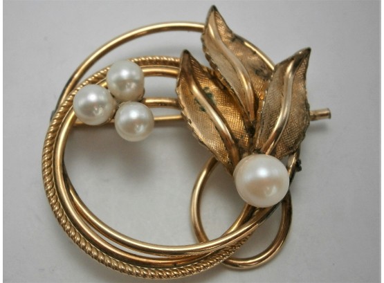 12K Gold Filled Pin/Brooch With Pearls