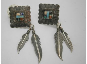 Pair Of Sterling Silver Earrings With Native American Motif