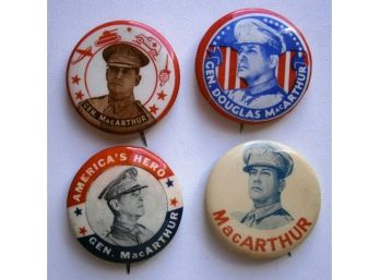 Four Vintage Gen. Douglas MacArthur Pinback Buttons