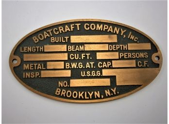 BOATCRAFT COMPANY, INC. Brooklyn, N.Y. Bronze ID Boat Plaque