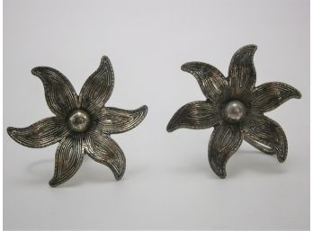 Pair Of Sterling Silver Flower Earrings Signed BEAU