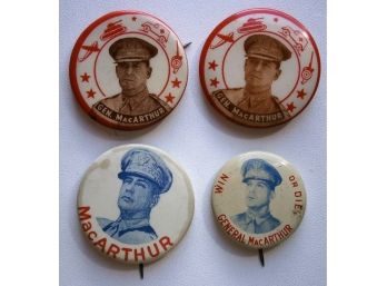 (4) Gen. Douglas MacArthur Pinback Buttons