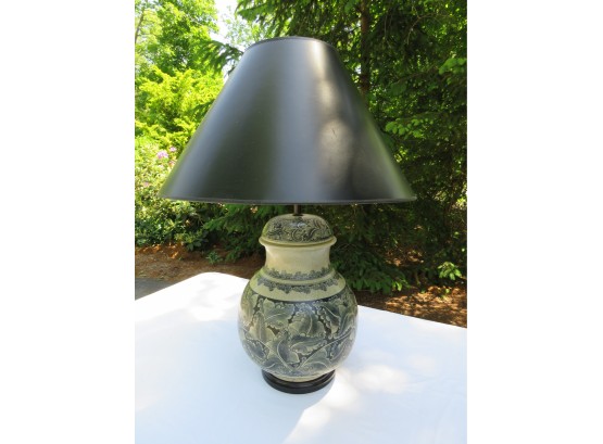 Ceramic Pottery Table Lamp With Paisley Motif