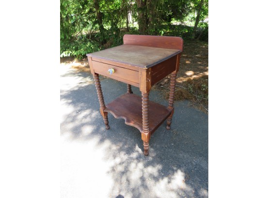Brown Spindle Leg Side Table With Drawer