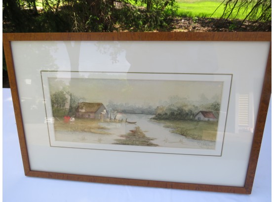 Signed Artist River Farm Scene Original Art