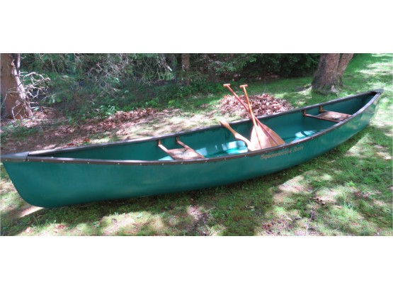 Vintage 'old Town' Green Canoe Cane Seats With Sawyer Oars