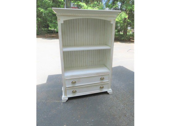 Cottage Chic Distressed White Hutch With Drawers