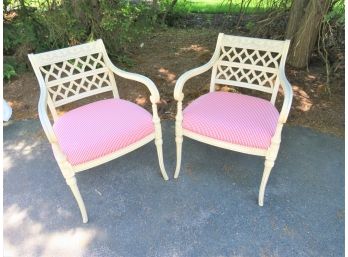 Pair Of Pink Striped Fabric Hollywood Regency Chairs