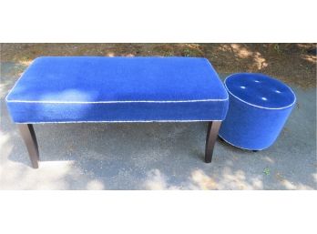 Cobalt Blue Large Ottoman Bench With Matching Stool