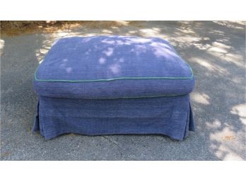 Crate And Barrel Blue Fabric Ottoman With Skirt