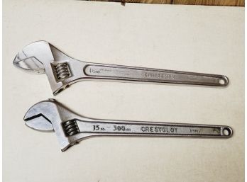 Two Large 15 & 16 Inch Adjustable Wrenches-craftsman & Crestoloy