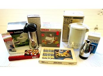 Vintage Household- Kitchen Items- West Bend Percolator- Salton Hot Tray- Singer Juicer- Oxo Softworks & More