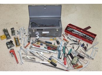 Metal Sears Craftsman Toolbox Full Of Tools With Craftsman Sockets, Wrenches, Vise Grips, Breaker Bars & More