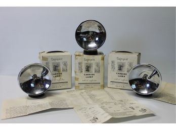 Set Of Three Safesport  Carbide Lamp With 4' Reflectors In Boxes