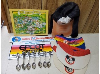 Vintage Grouping Of Walt Disney World Items - Spoon, Hats, Park Map & More