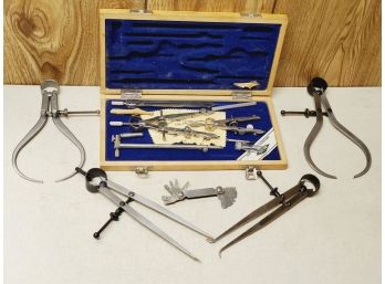 Assorted Vintage Machinists Gauges And Drawing Tools - Starrett & Alvin