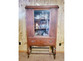 Handsome Vintage Depression Era Wood & Glass Shabby Chic China Cabinet & Contents!!!