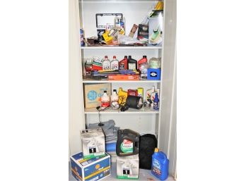 Cabinet Full Of Automotive With Oil, Filters, Cleaners, Anti-freeze And More