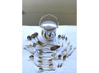 Vintage Assorted Stainless Steel/ Silver Plate Utensils & Ice Bucket- Reed & Barton- Wm Rogers- Crown & More