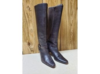 BASS Ladies Brown Tall Leather Side Zip Heeled Felicia Boots - Size 7.5