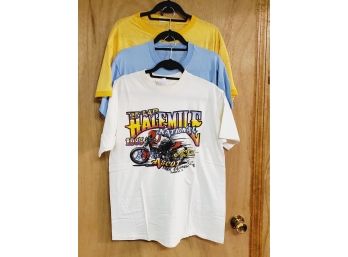 Trio Of Vintage 1980s Men's Motorcycle Racing T-shirts - Size Large