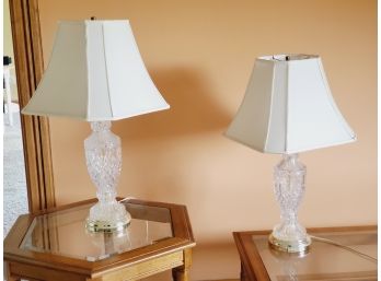 Pretty Pair Of Cut Glass Crystal Table Lamps - Working