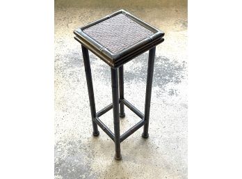 Tall Vintage Metal Table With Woven Wicker Top