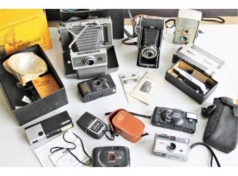 Large Collection Of Vintage Cameras From Polaroid, Kodak, Vivitar, G. E., Olympus And More