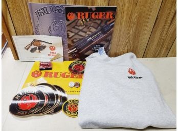 Ruger Firearms Catalogs, Pinbacks, Decals & Sweatshirt