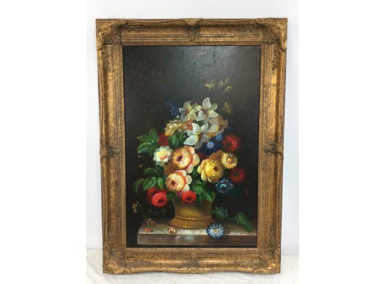 Giclee Painting, Floral Still-Life, Gilt Frame, Signed Freeman