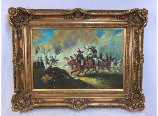 Giclee On Canvas, 19th Century Battle Scene, Gilt Framed.