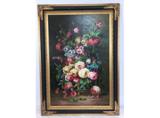 Giclee Painting, Floral Still-life, Gilt, Black Frame Unsigned