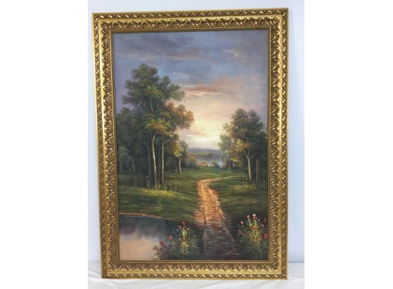Giclee Painting, Landscape With Country Road, Gilt Framed