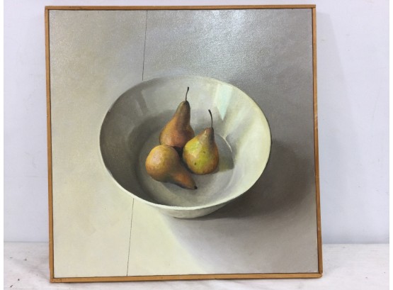 Painting, Still-life Pears In Bowl, Oil On Canvas, P. Cohn (?)