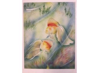 Painting, Goldfish, Signed Tip Freeman, Pastel Watercolor