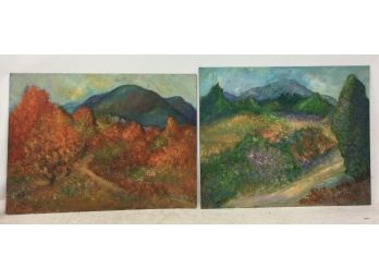 2 Paintings, Landscapes,  Milton Lunin, Peekskill Artist, Oil On Masonite