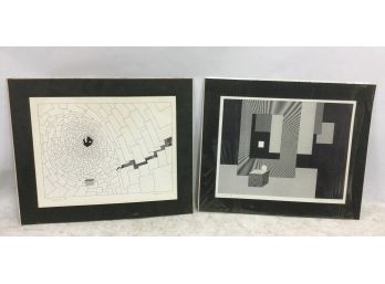 Pair Geometic Lithographs, Signed Illegibly, Cubist &  Intermission