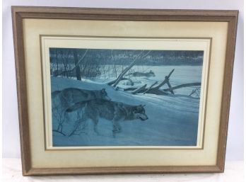 Lithograph, Wolves In Snow, By Robert Bateman.