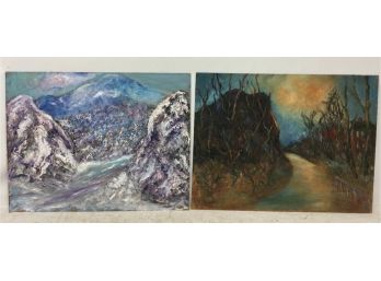 2 Paintings, Cold Spring, Landscape, Milton Lunin, Peekskill Artist, Oil On Board