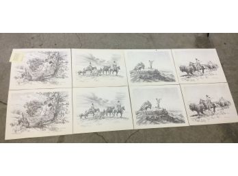 8 Signed Prints, Native American Scenes, By Tom Phillips, Numbered