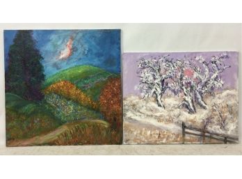 2 Paintings, Landscapes,  Milton Lunin, Peekskill Artist, Oil On Canvas