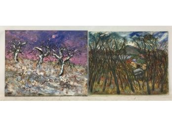 2 Paintings, Landscapes, Milton Lunin, Peekskill Artist, Oil On Board