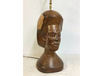 Mid Century Carved Wood Bust, Table Lamp, Exotic Wood, Female Figure