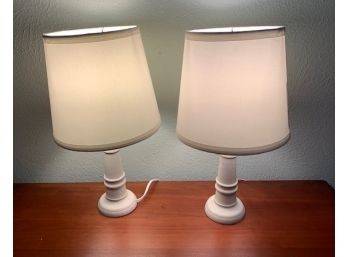 Pair Of White Table Lamps: 16' H