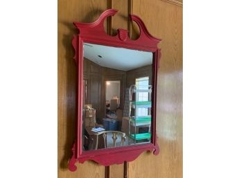 Red Frame Mirror With Broken Pediment Arch Top