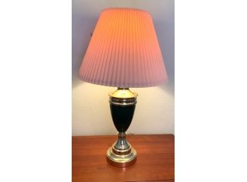 Green And Gold-colored Lamp With Pleated Shade: 29' H