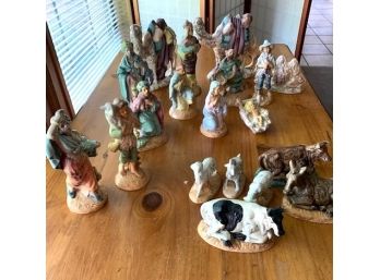 Vintage Atlantic Mold Ceramic Creche Nativity Manger Figures Set  With 19 Pieces