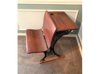 Vintage Cast Iron And Wood Folding School Desk