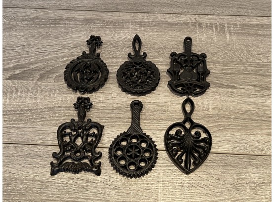 Lot Of 6 Cast Iron Trivets, 4 Marked Wilton